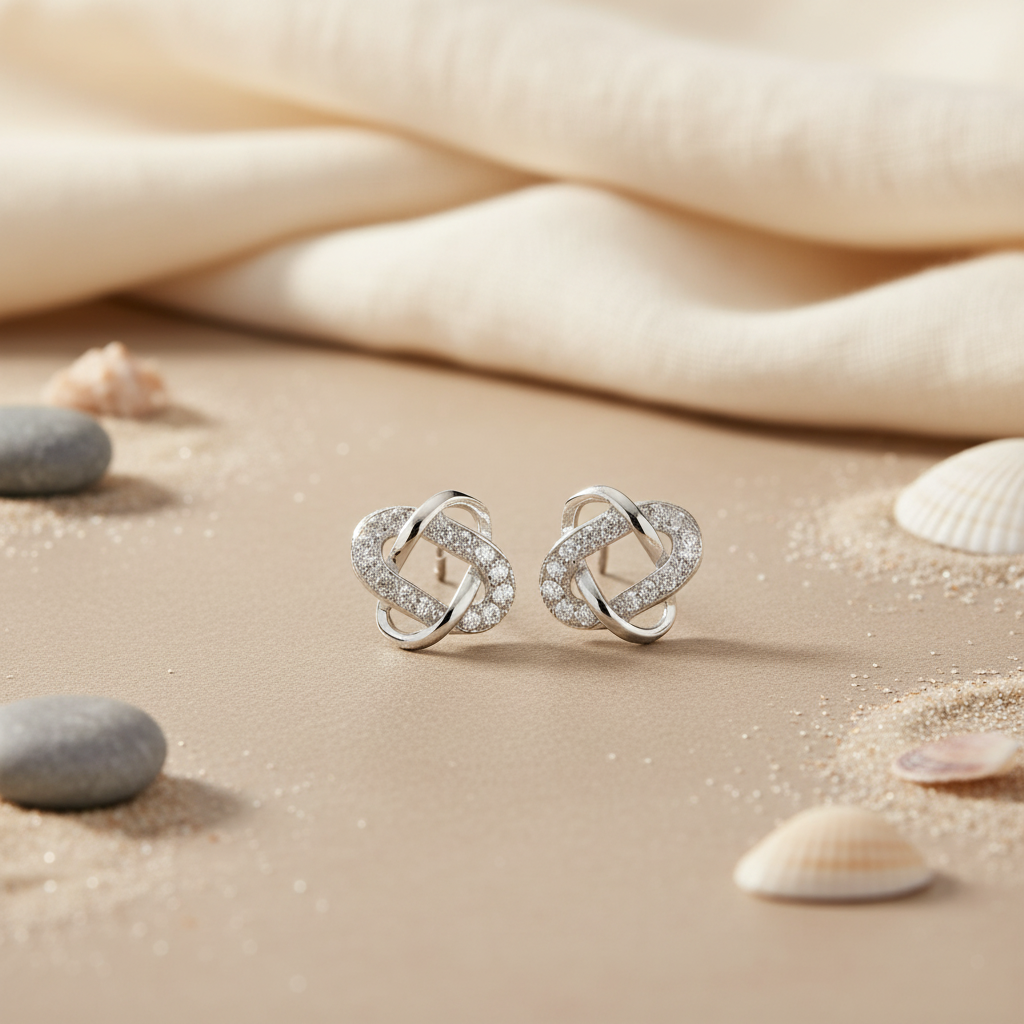 925纯银镶嵌立方氧化锆结形耳环（女士款）| 礼品首饰