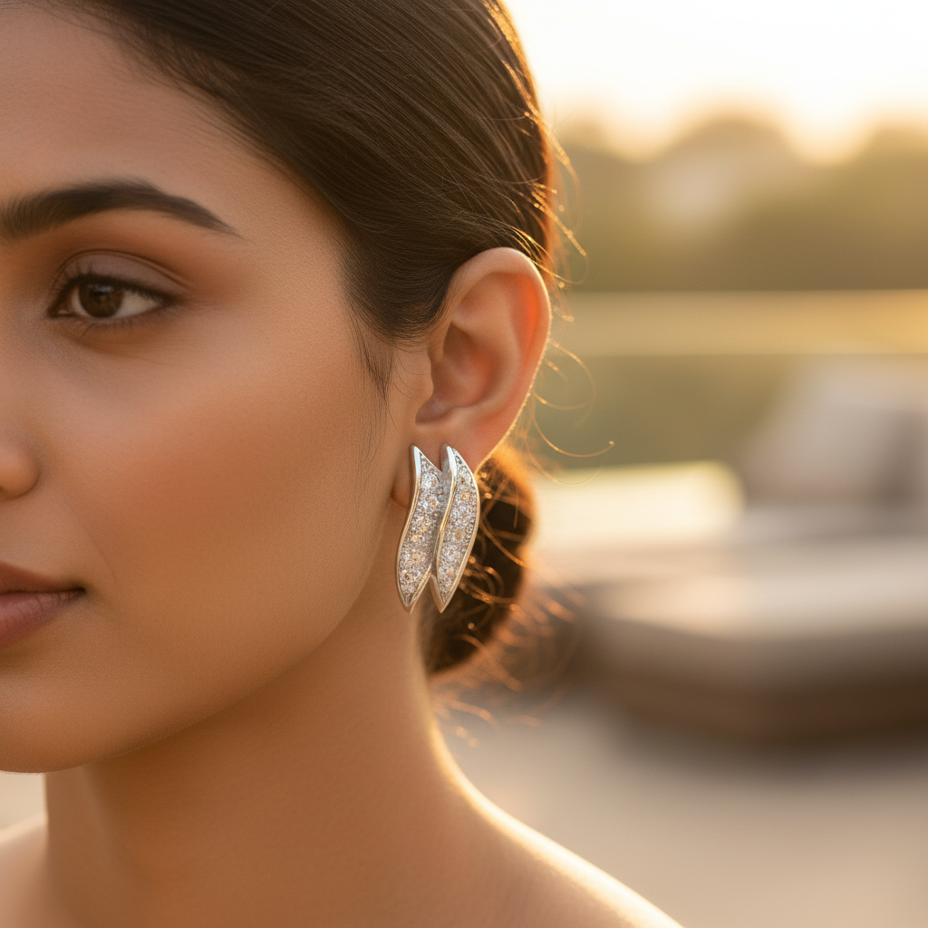 925纯银镶嵌立方氧化锆耳钉，女士款 | 礼品首饰