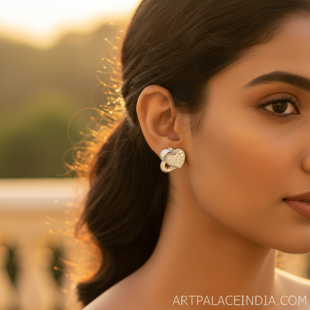 Silver heart stud earrings for women | dainty daily jewelry