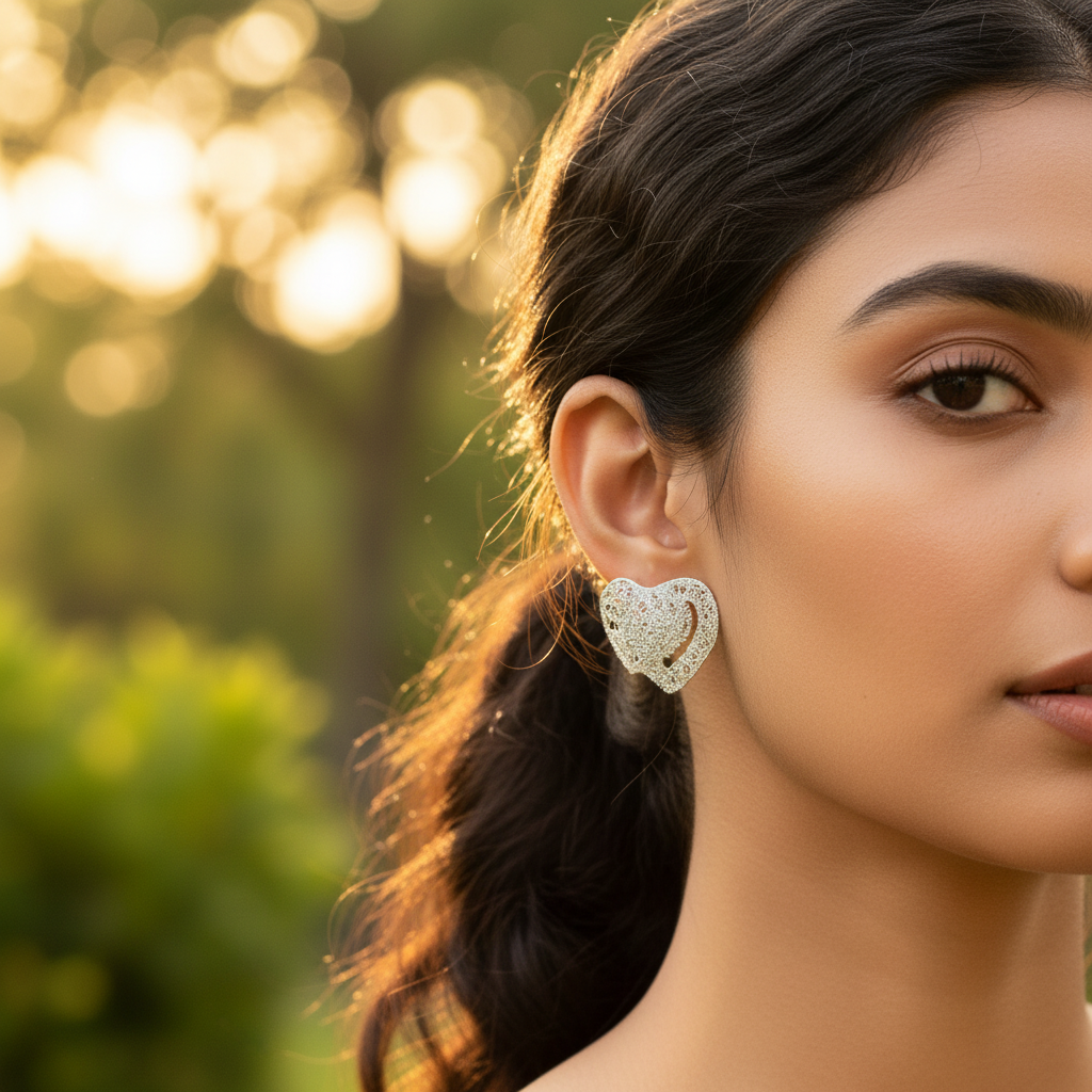 Silver Heart Stud Earrings for Women | Delicate Gift