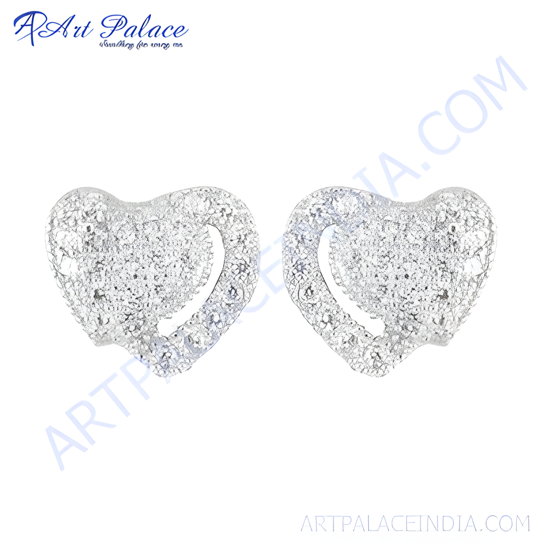 Silver heart stud earrings, delicate open-work design, ideal gift, silver earrings for women.