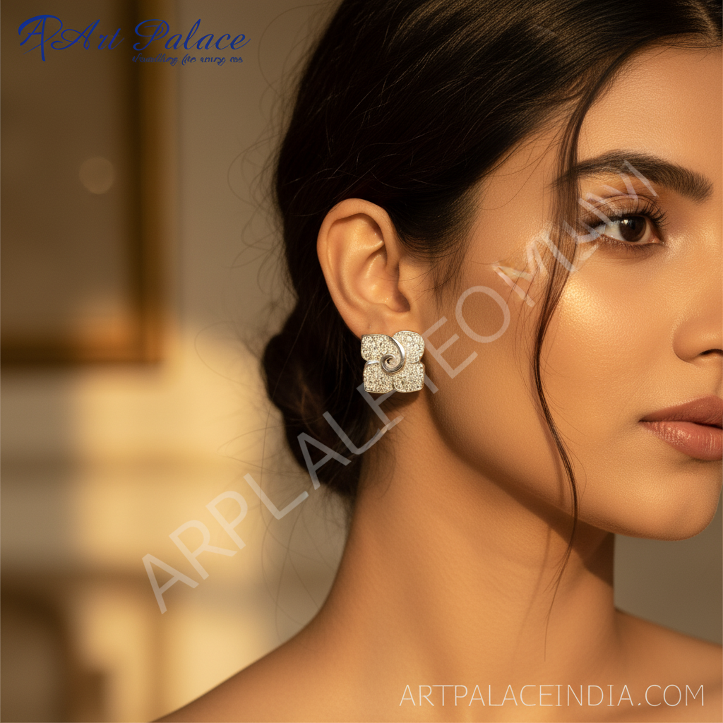 镶嵌立方氧化锆的银质耳钉 | 女士珠宝礼品