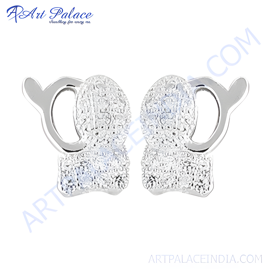 Silver stud earrings with a unique textured design, perfect for women's jewelry.