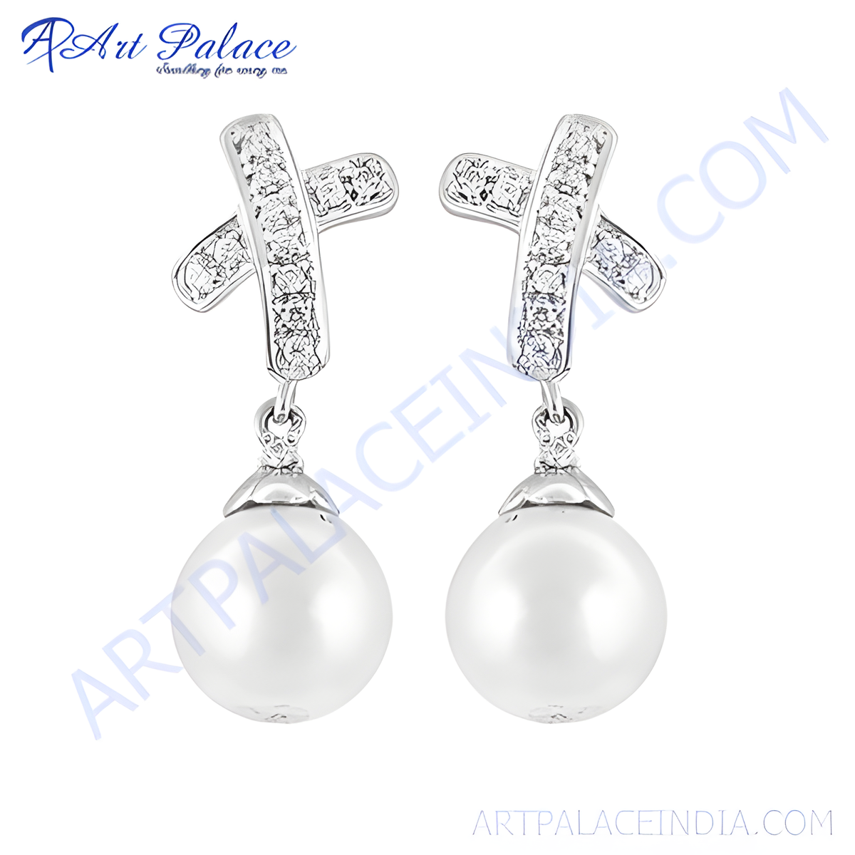 Silver dangle earrings with pearl drops, ideal for women, featuring a secure design and radiant luster