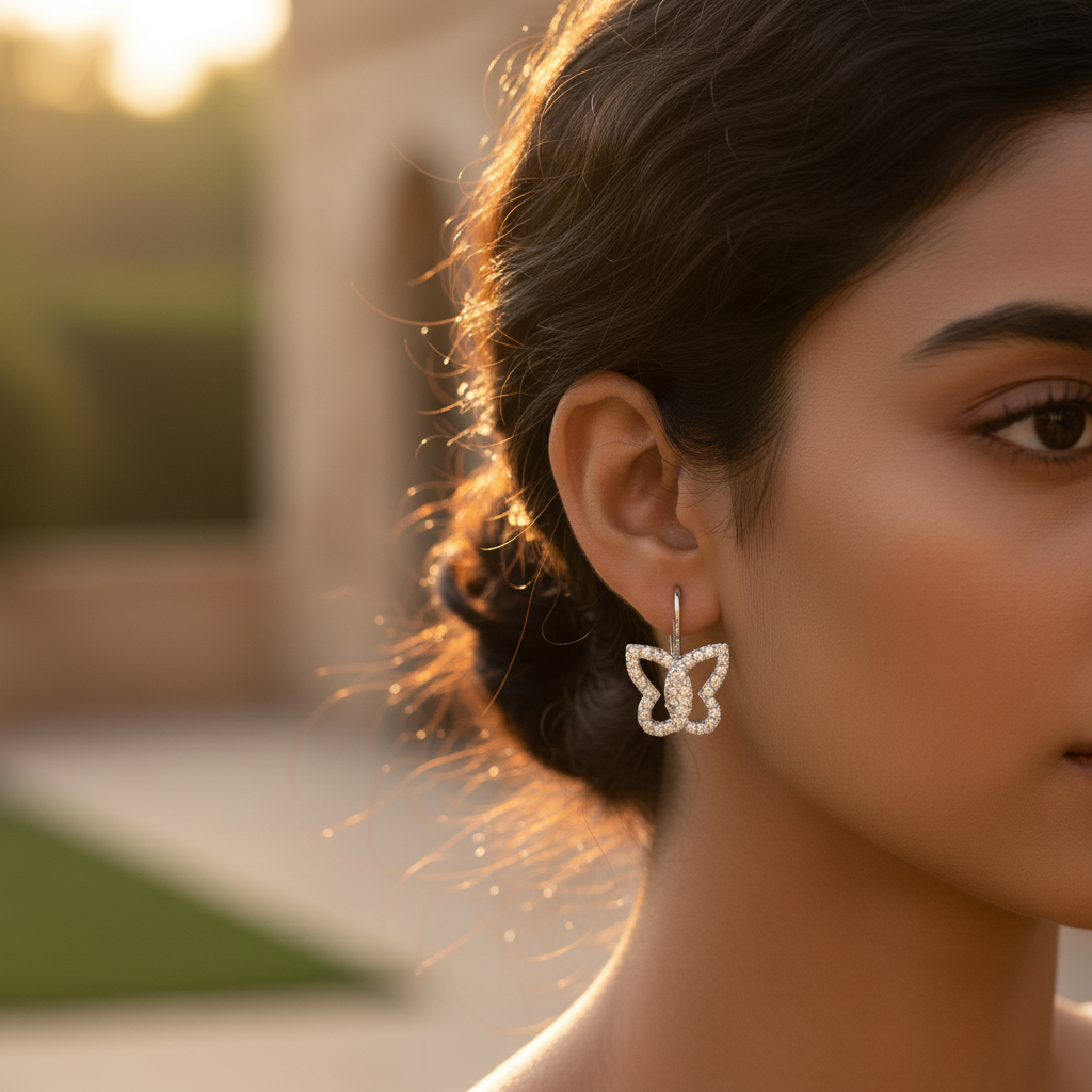 镶钻银蝴蝶耳环 | 女士珠宝礼品