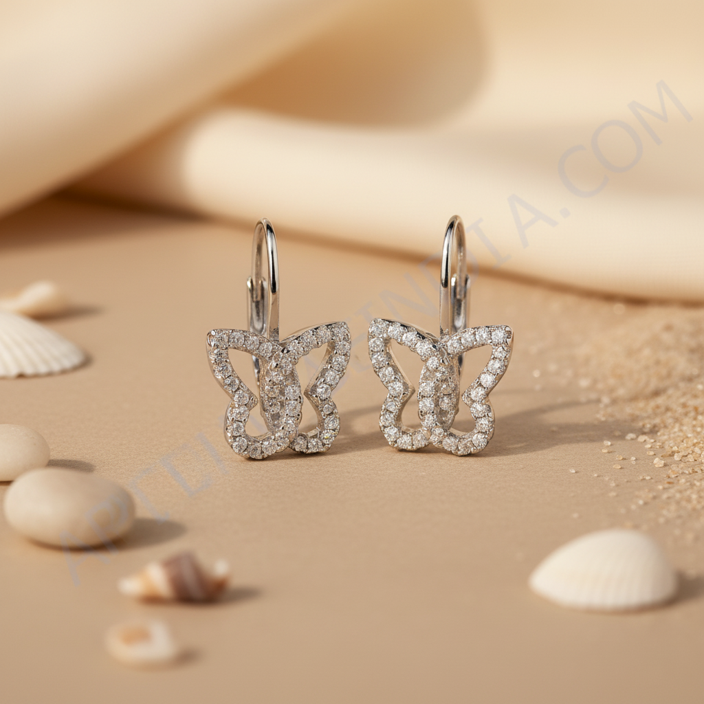 镶钻银蝴蝶耳环 | 女士珠宝礼品