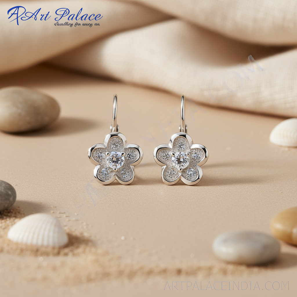 Pendientes florales de plata 925 con circonitas | Regalo de joyería para mujer