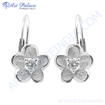 Load image into Gallery viewer, 925 sterling silver floral dangle earrings with sparkling cubic zirconia stones, perfect for women.
