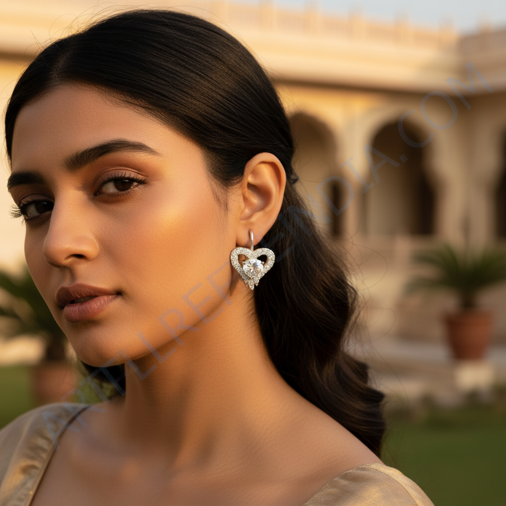 925 Silver Heart Earrings with Cubic Zirconia | Women's Jewelry