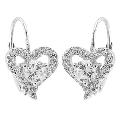 925 Silver Heart Earrings with Cubic Zirconia | Women's Jewelry