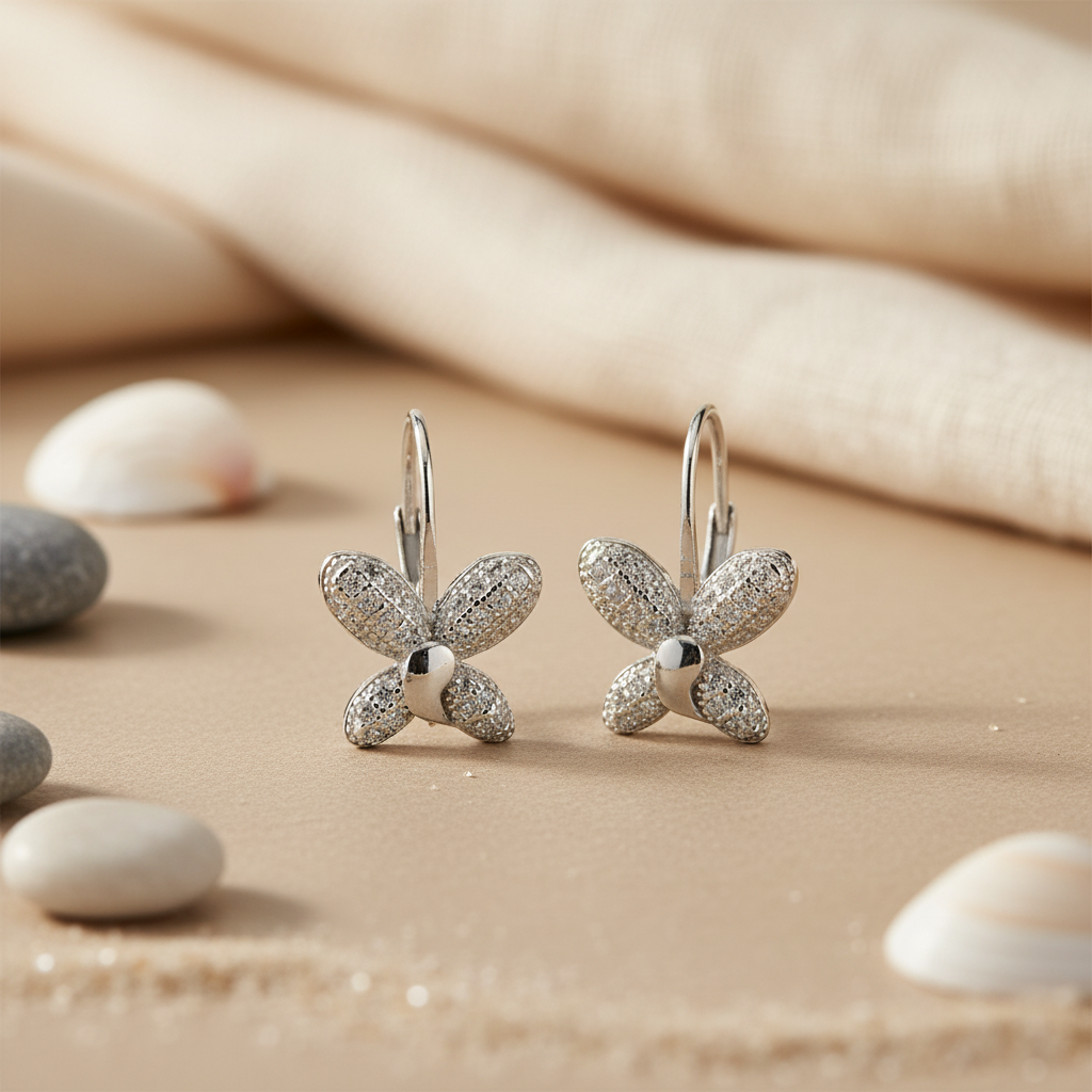 Silver Flower Earrings with Cubic Zirconia | Women's Jewelry Gift
