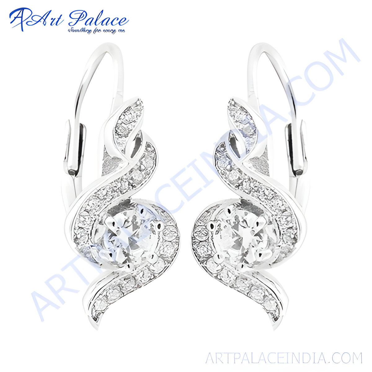 925 sterling silver leverback earrings with clear cubic zirconia stones