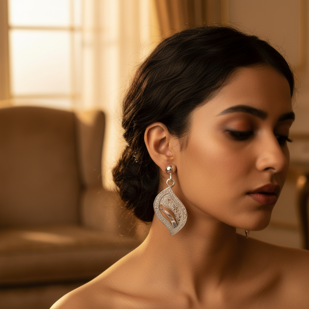 925 Silver Leaf Dangle Earrings for Women | Daily Wear