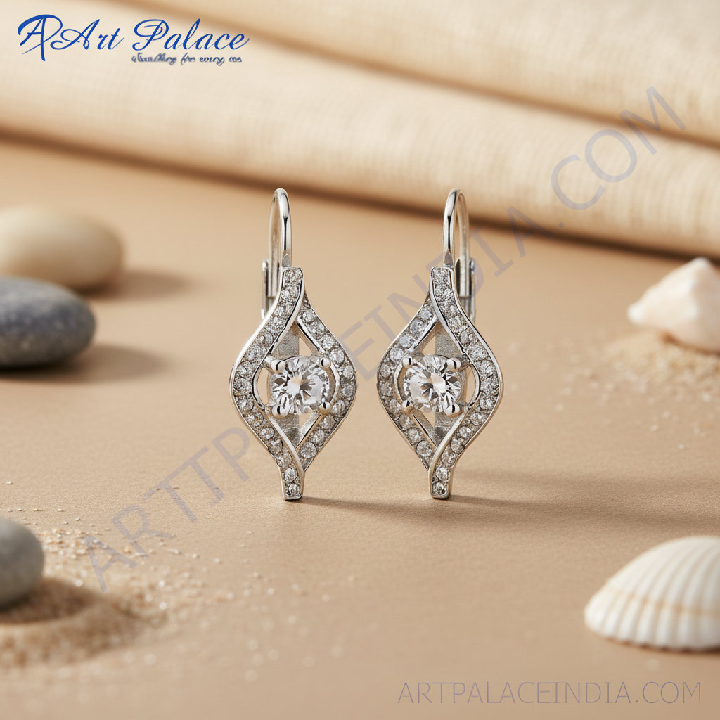 925纯银镶嵌立方氧化锆女士杠杆式耳环 | 礼物