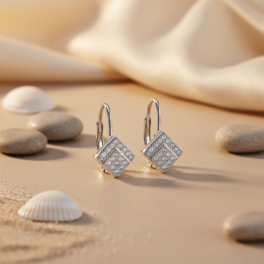 925 Silver Diamond Square Earrings for Women | Gift Jewelry
