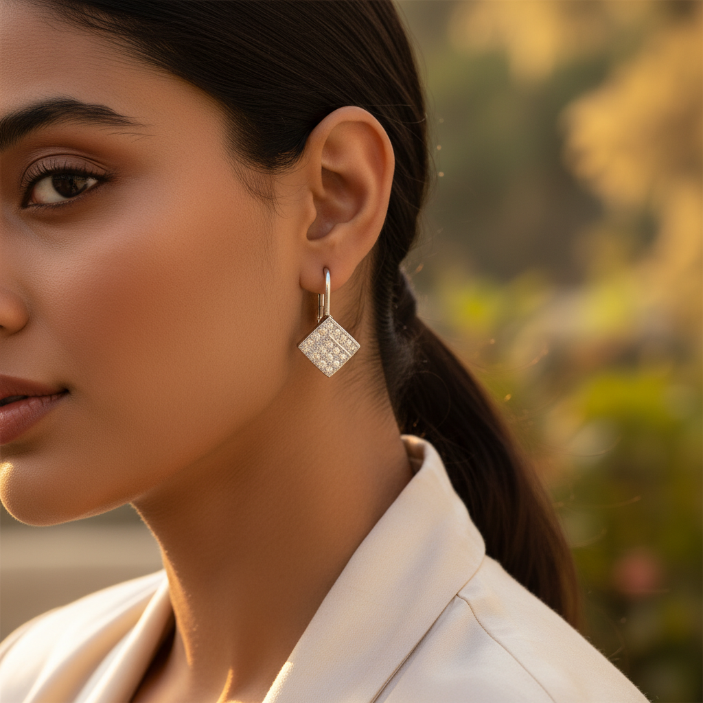 925 Silver Diamond Square Earrings for Women | Gift Jewelry