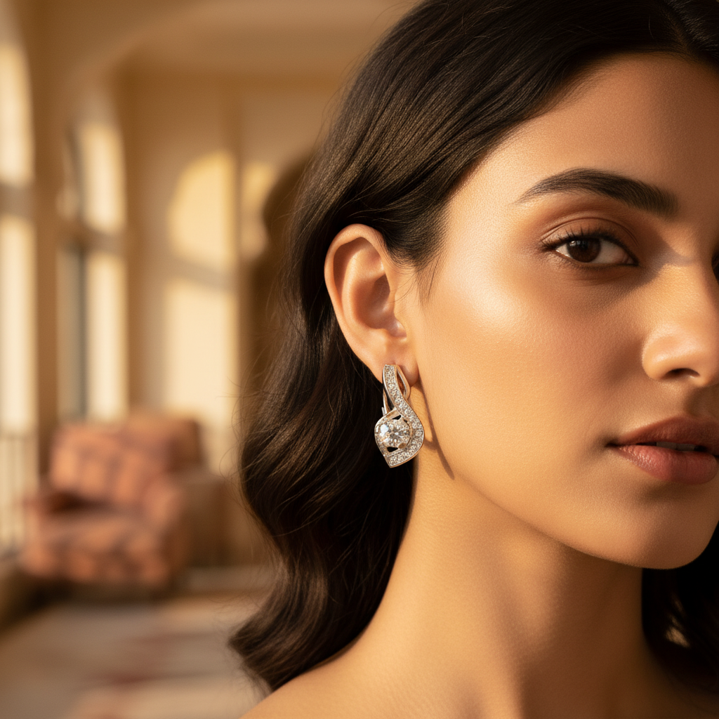 女士银色立方氧化锆耳环 | 璀璨珠宝