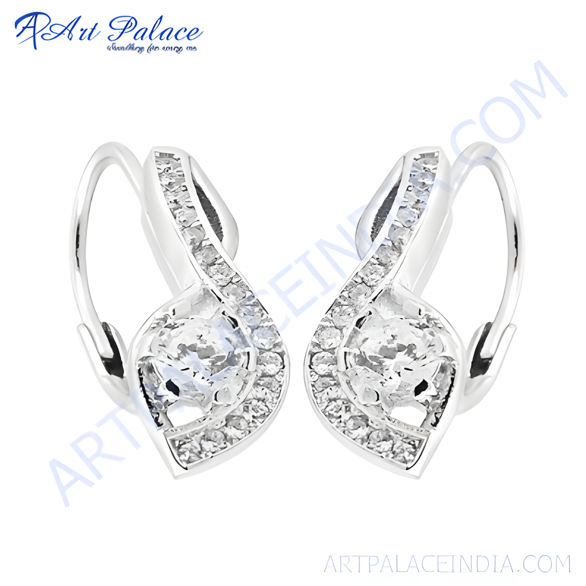 Silver hoop earrings with sparkling cubic zirconia stones, perfect for adding a touch of glamour