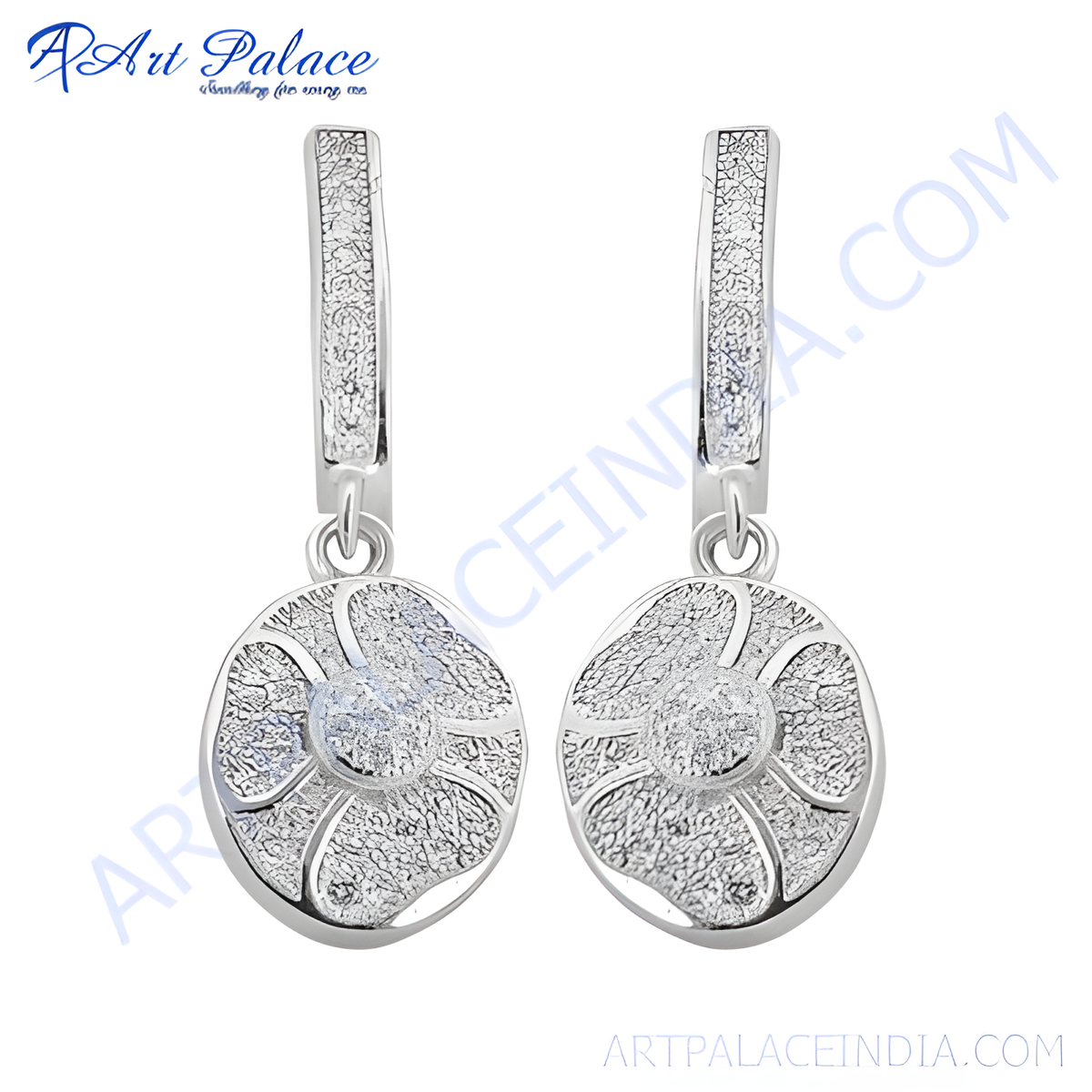 925 sterling silver floral drop earrings with detailed textures, perfect for everyday wear