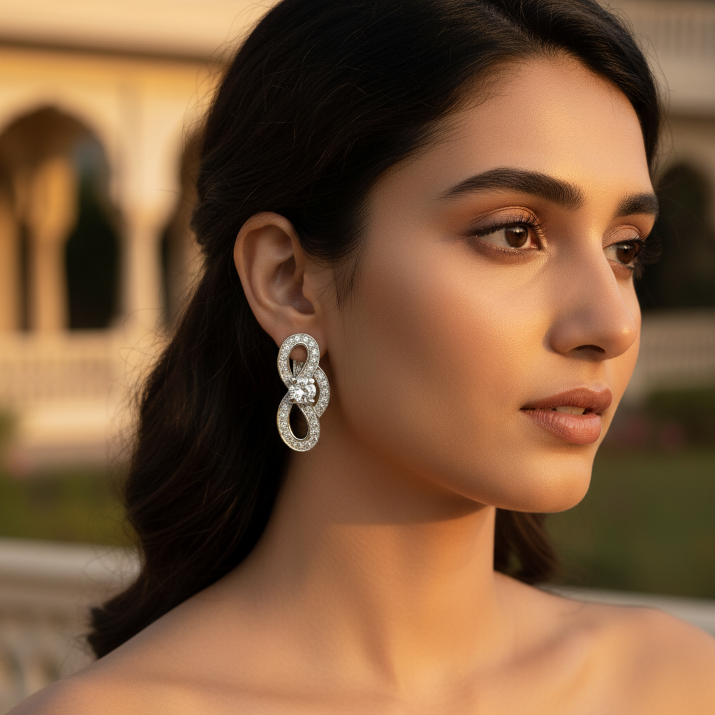 女士银色立方氧化锆杠杆式耳环 | 精致首饰