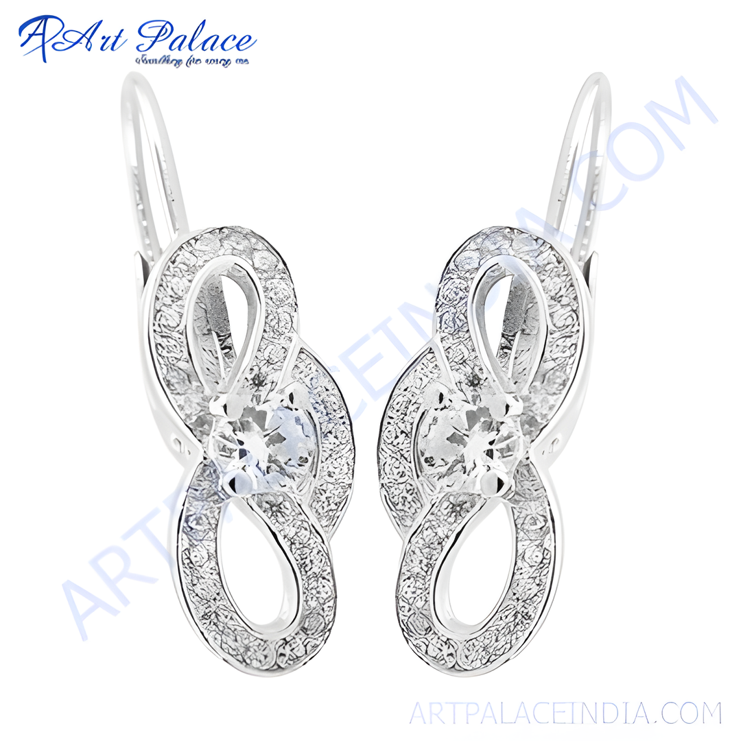 Elegant silver leverback earrings with sparkling cubic zirconia stones. Dainty and perfect for daily wear.