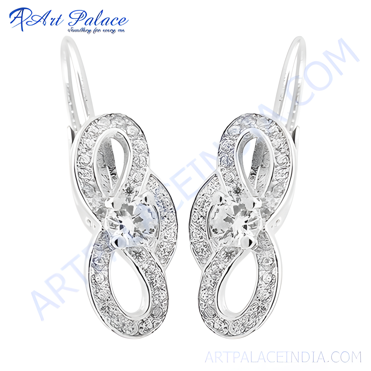 Elegant silver leverback earrings with sparkling cubic zirconia stones