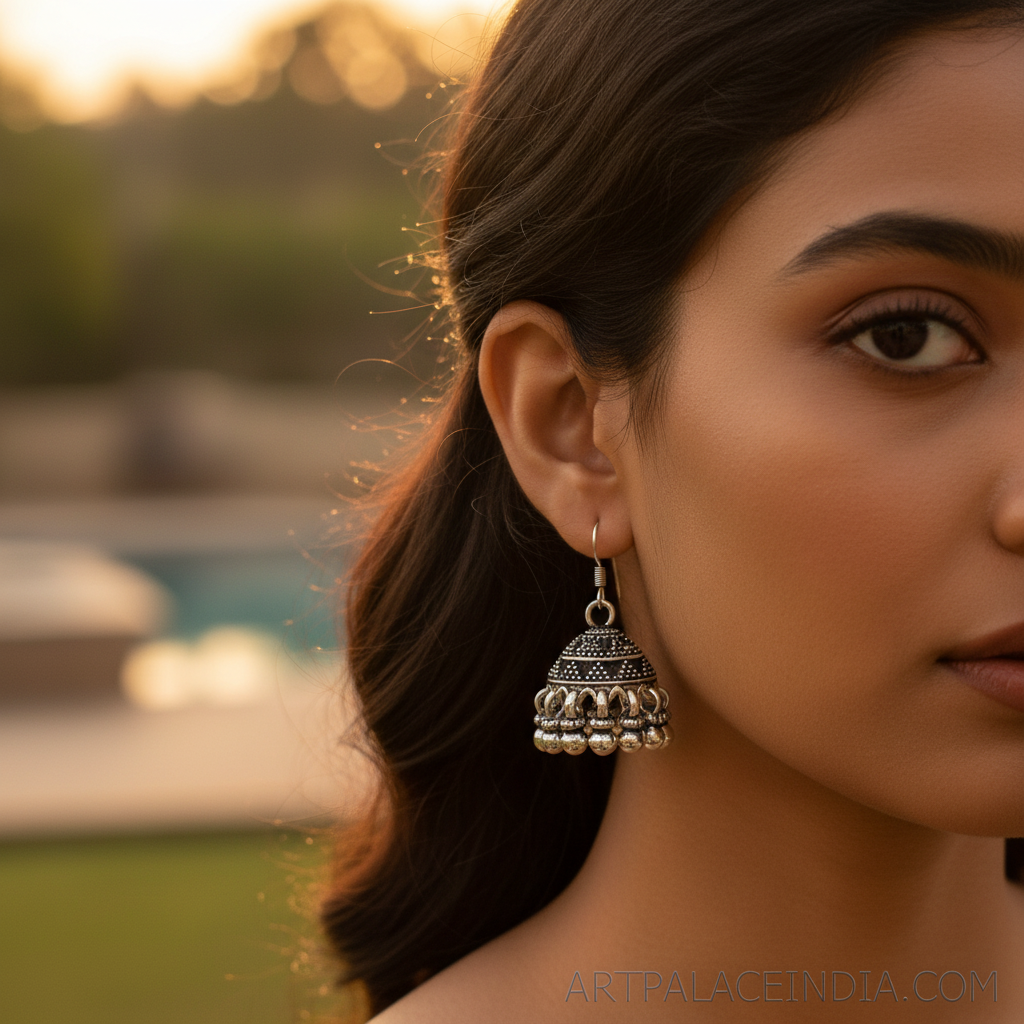 Pendientes Jhumka de plata 925 para mujer | Joyería india