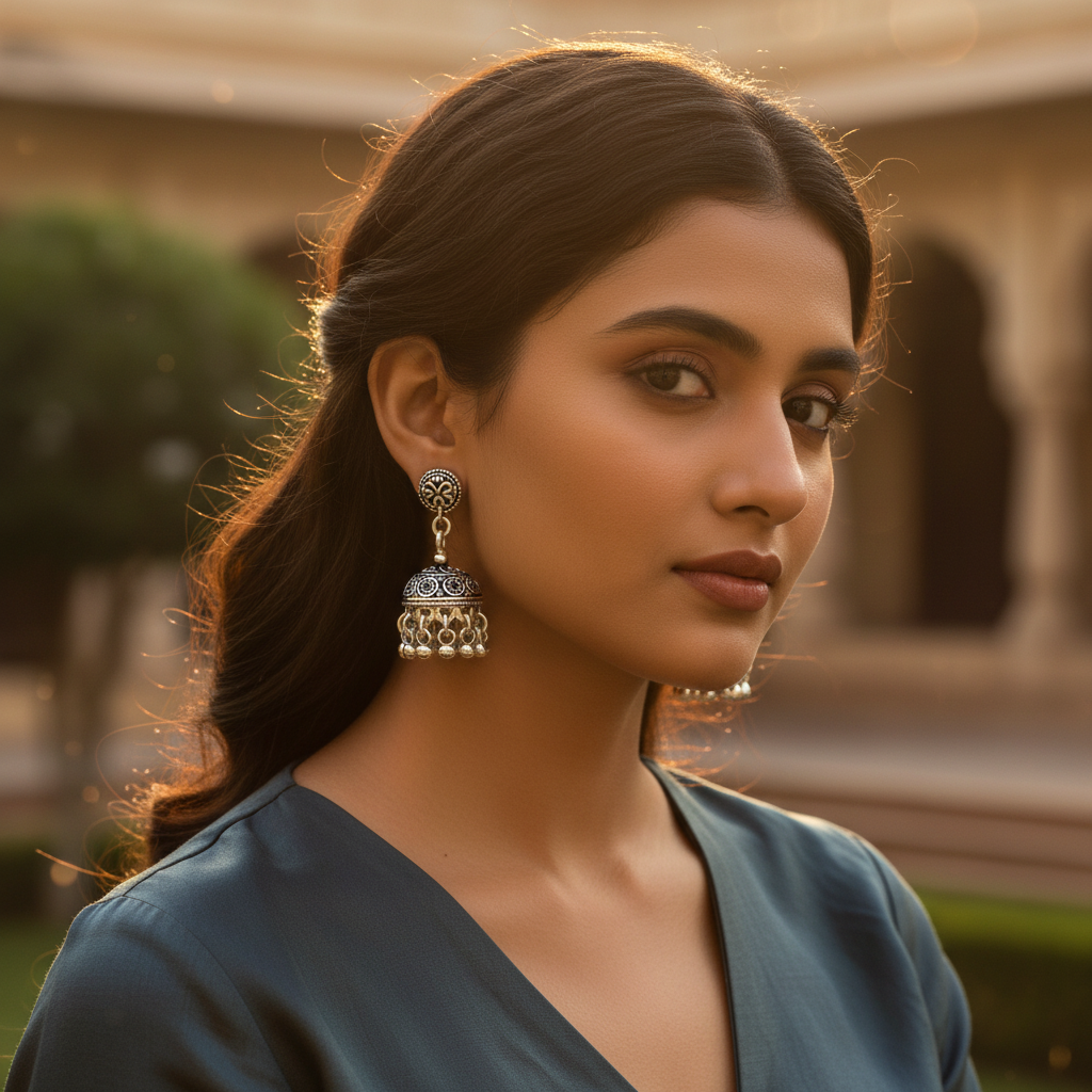 Pendientes Jhumka de plata 925 para mujer | Pendientes colgantes