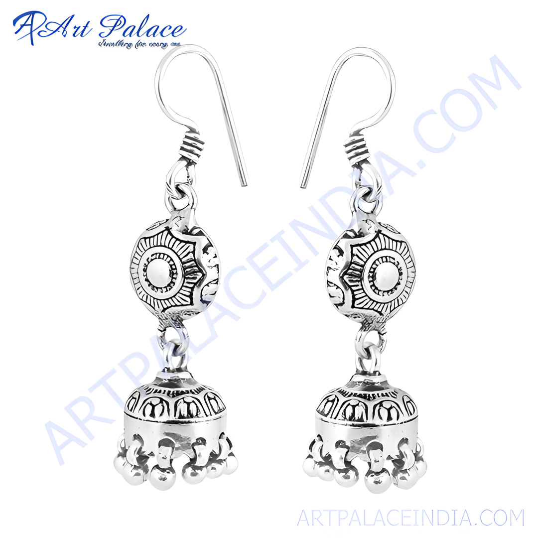 925 sterling silver dangle earrings with intricate ethnic design, perfect for women.