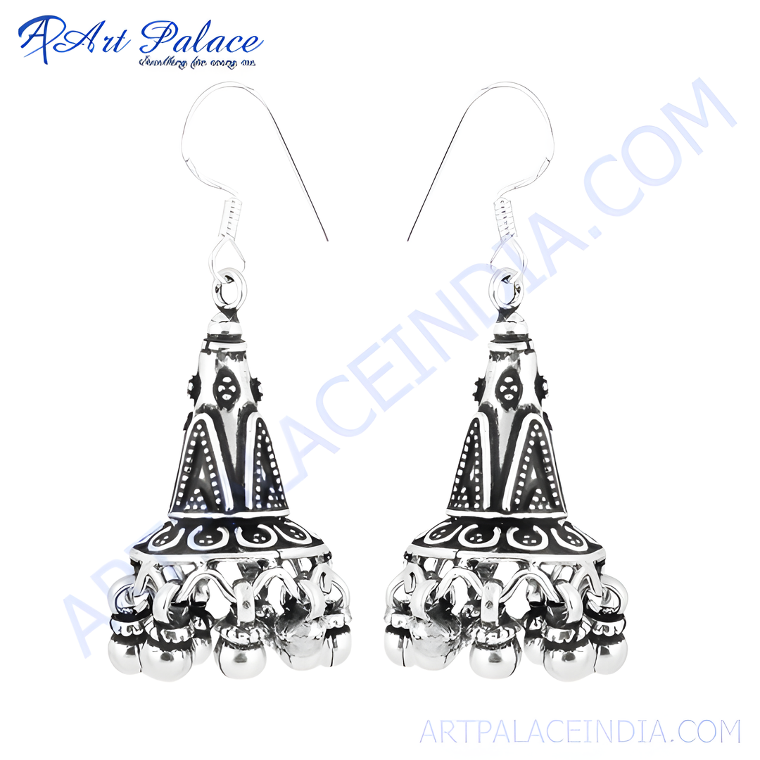 925 sterling silver jhumka earrings with intricate ethnic detailing, perfect for women.