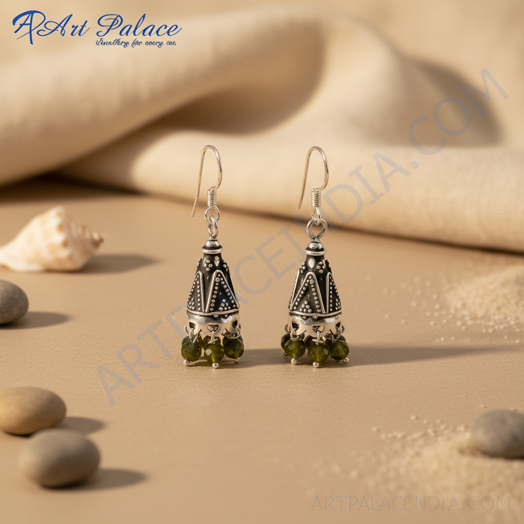 925 Silver Green Gemstone Dangle Earrings for Women | Gift