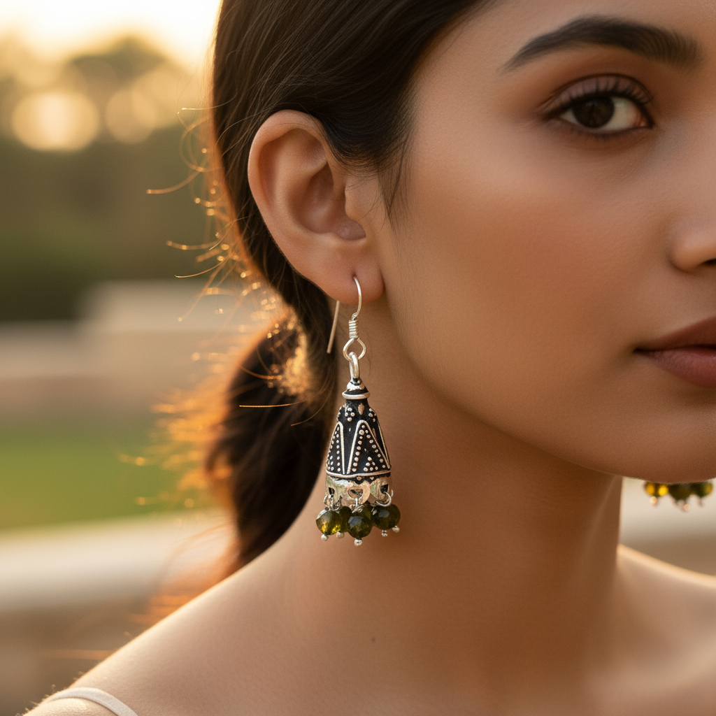 925 Silver Green Gemstone Dangle Earrings for Women | Gift