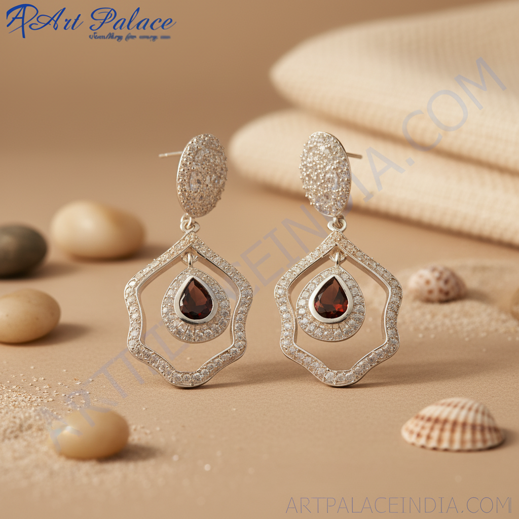 925 silver garnet drop earrings for women | dangle earrings
