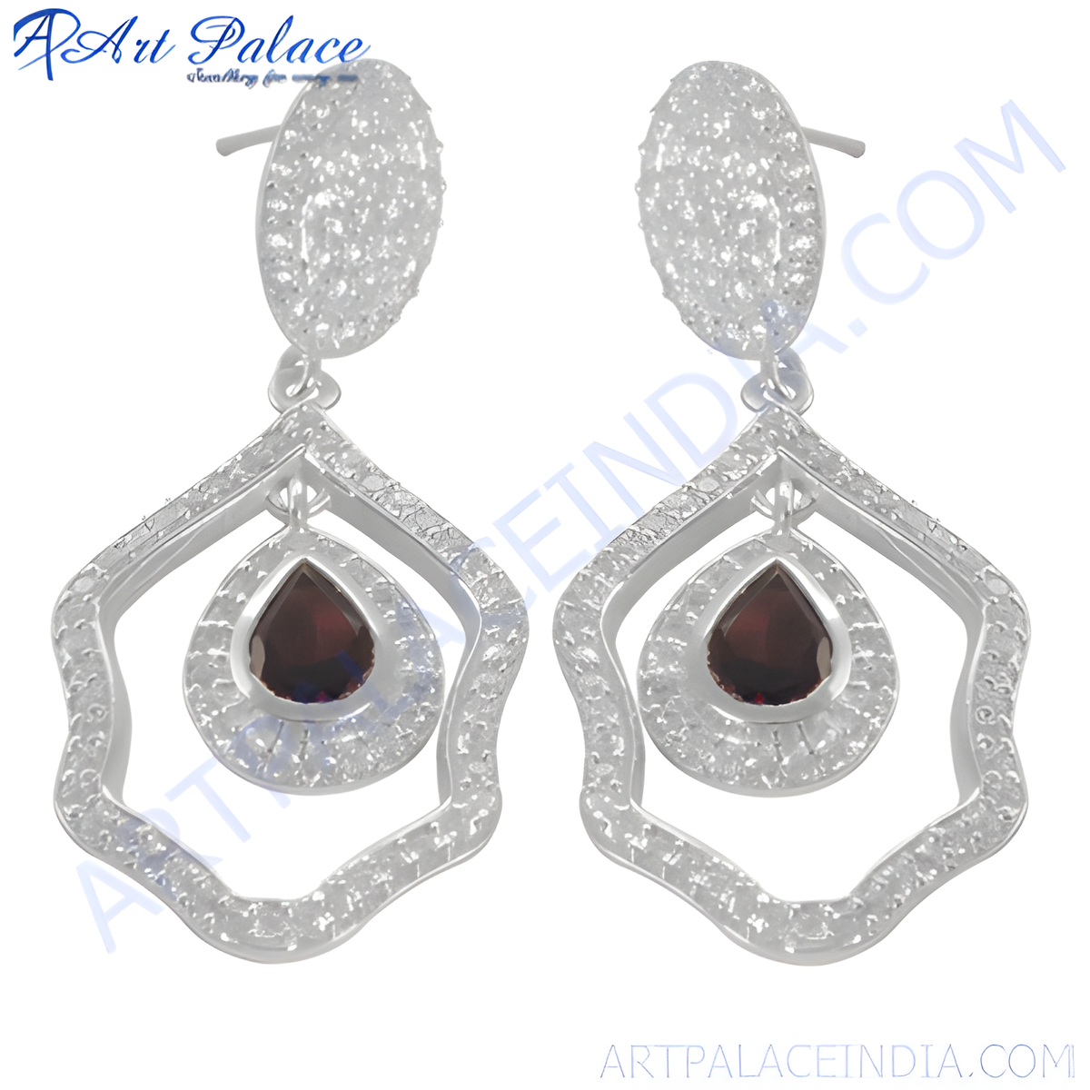 925 silver dangle earrings with garnet gemstone drops, showcasing an elegant design