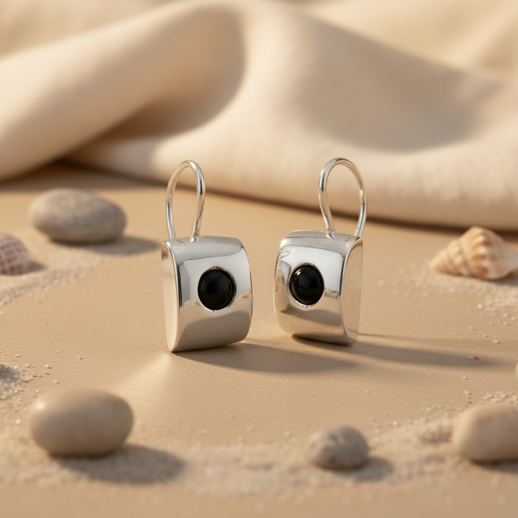 925 Silver Square Black Onyx Earrings | Women's Jewelry Gift