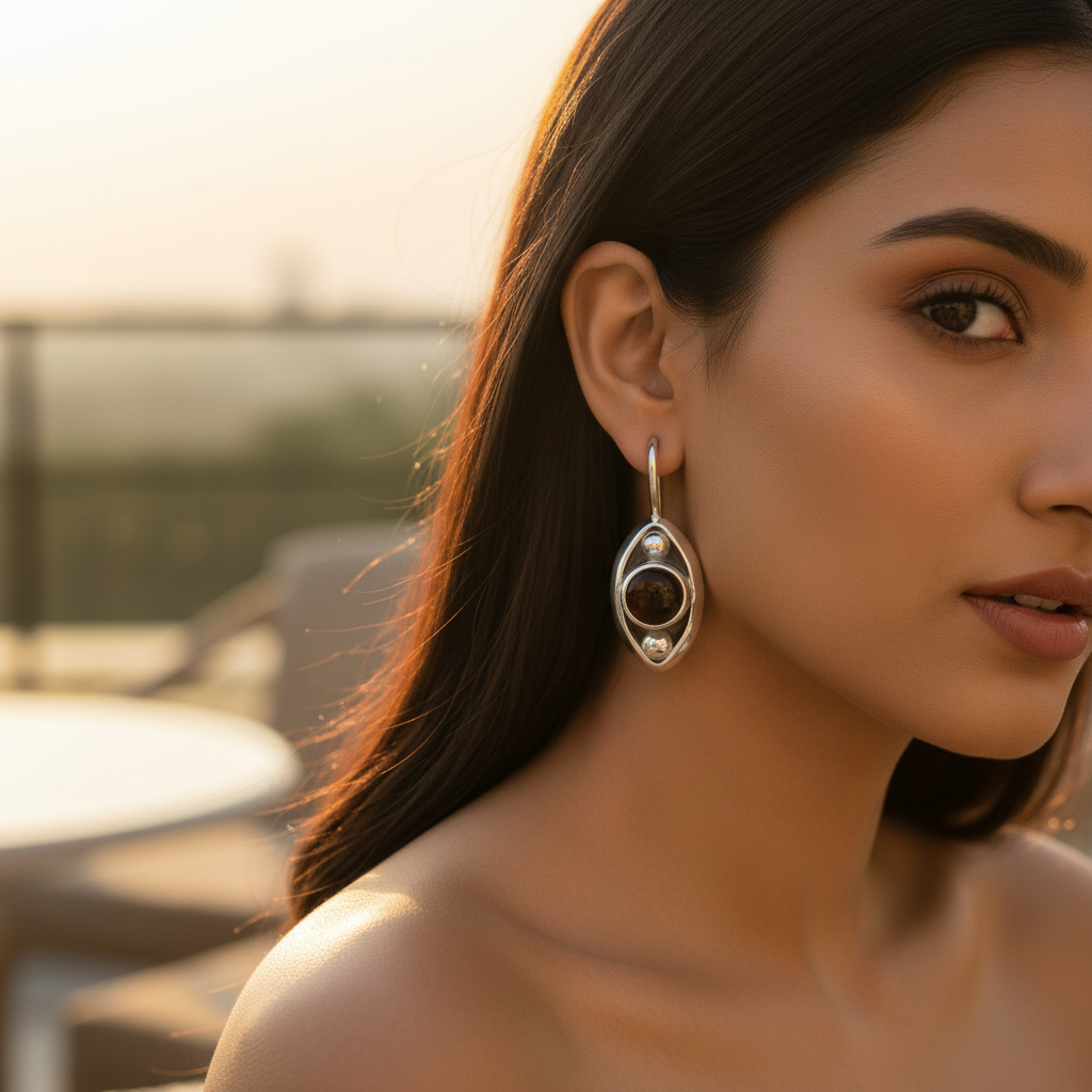 925 Silver Brown Gemstone Drop Earrings for Women | Gift