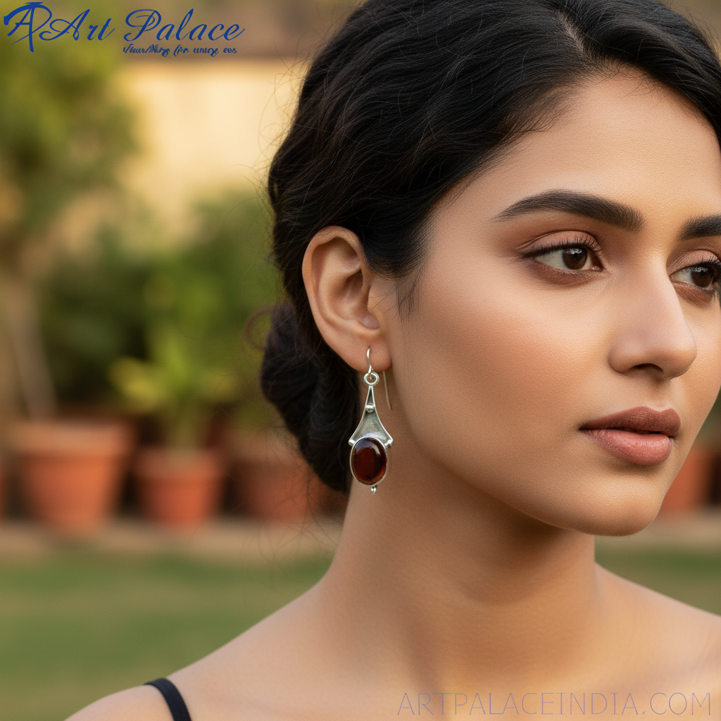 925 Silver Garnet Drop Earrings for Women | Gemstone Jewelry
