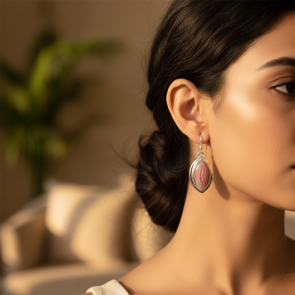 925 Silver Rhodochrosite Earrings | Gemstone Jewelry for Women