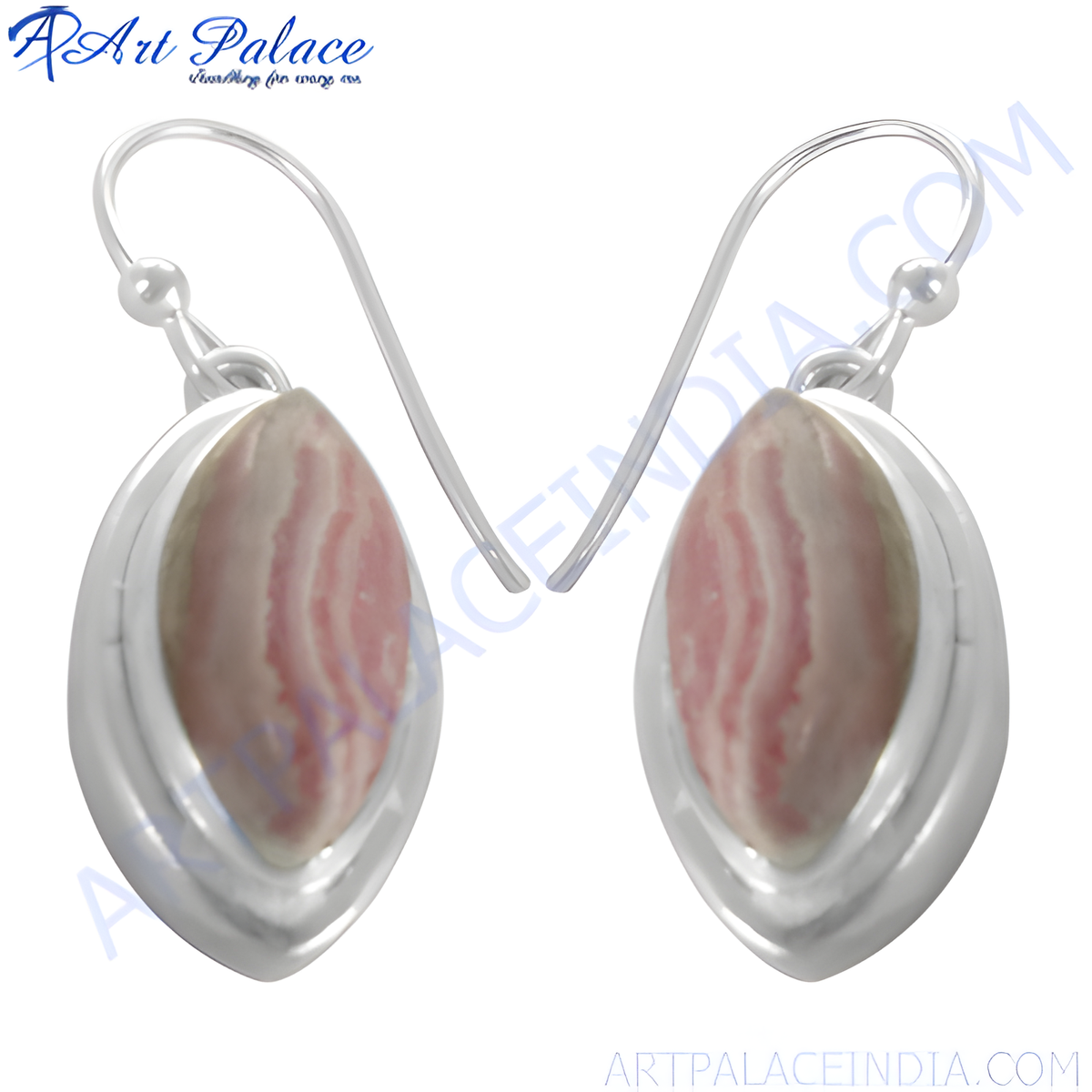 925 sterling silver drop earrings with pink and white rhodochrosite gemstones, a stylish drop style earring
