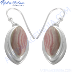 Load image into Gallery viewer, 925 sterling silver drop earrings with pink and white rhodochrosite gemstones, a stylish drop style earring.
