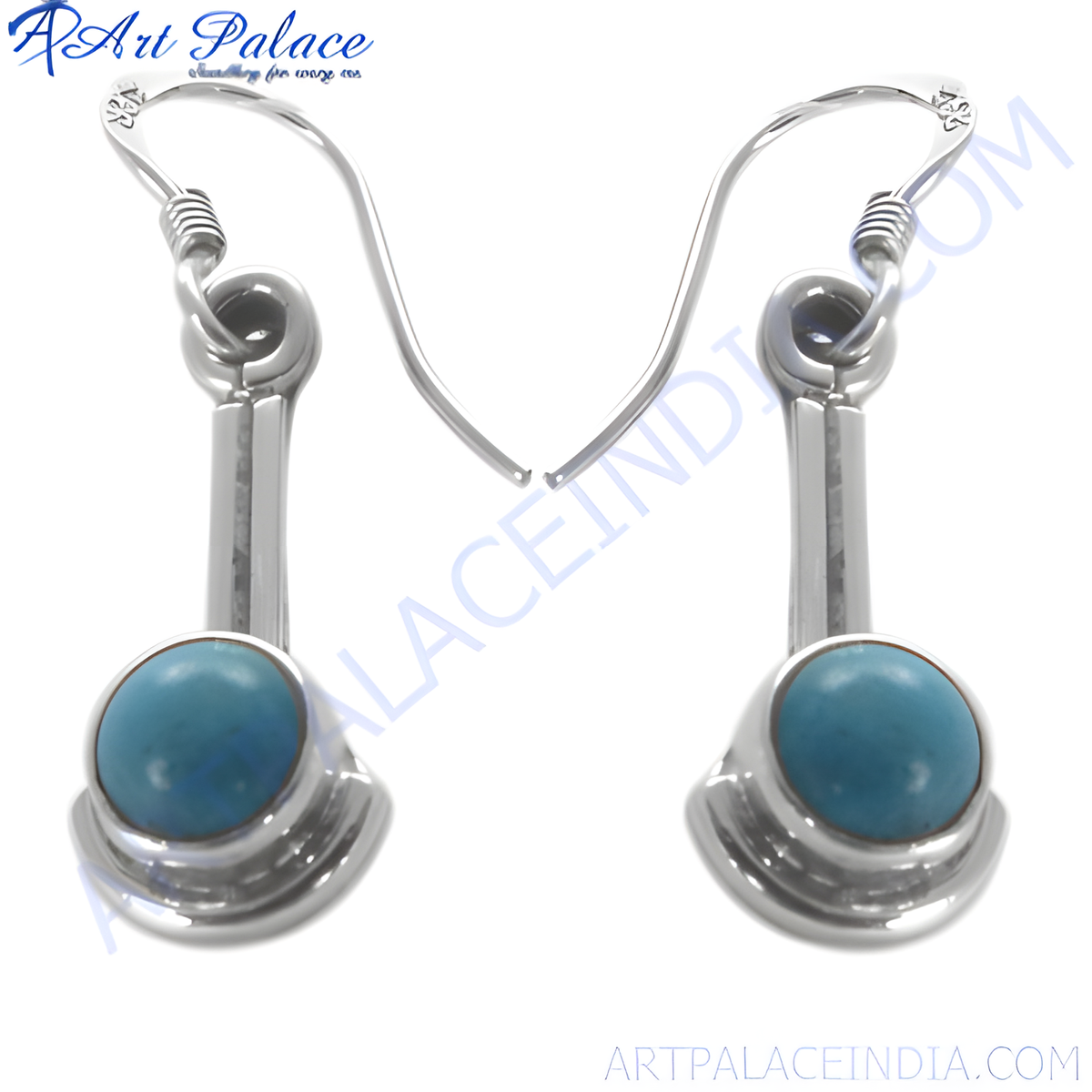 925 sterling silver dangle earrings with round blue turquoise gemstones, elegant and stylish design