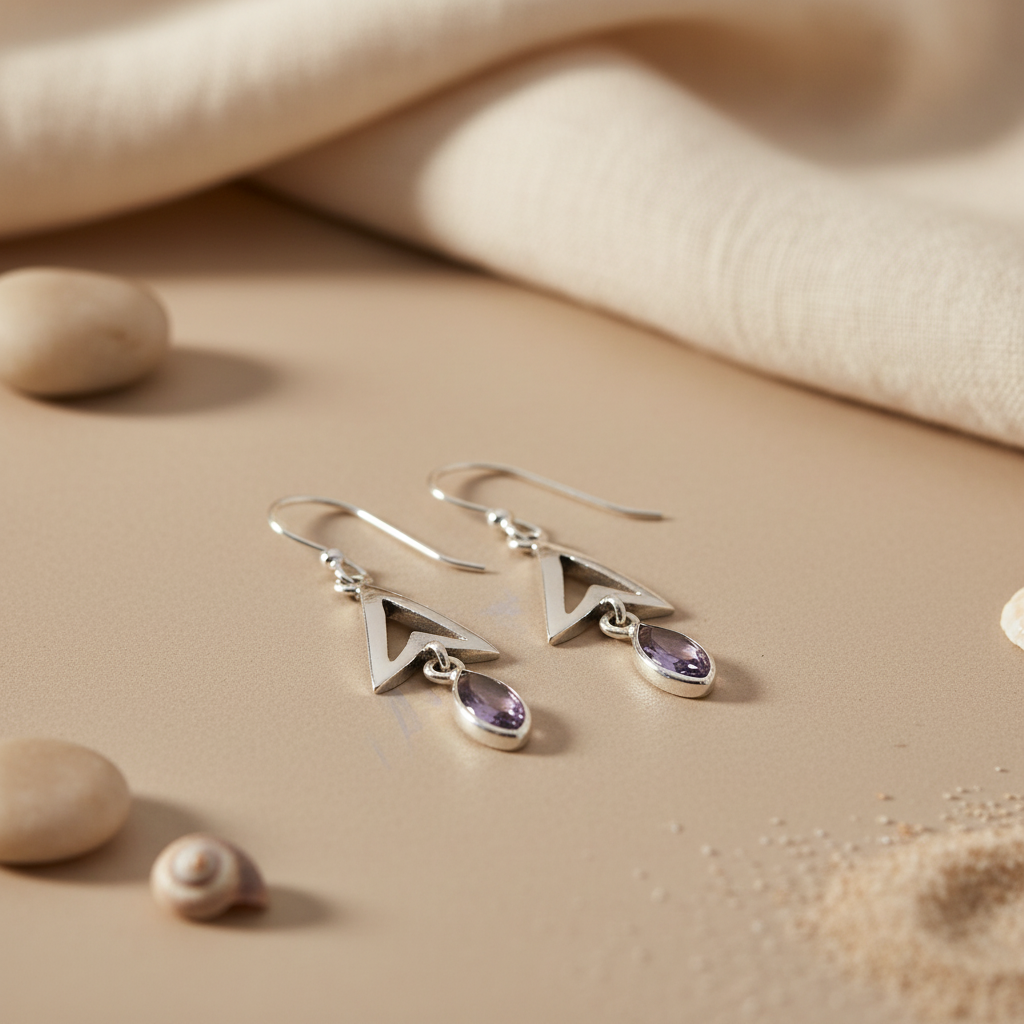 925 Silver Amethyst Drop Earrings for Women | Dangle Jewelry