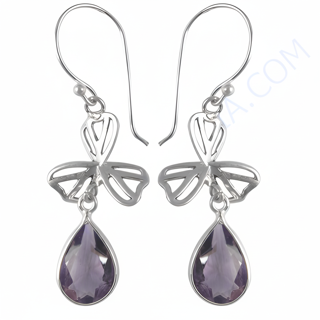 925 Silver Amethyst Drop Earrings for Women | Gemstone Jewelry