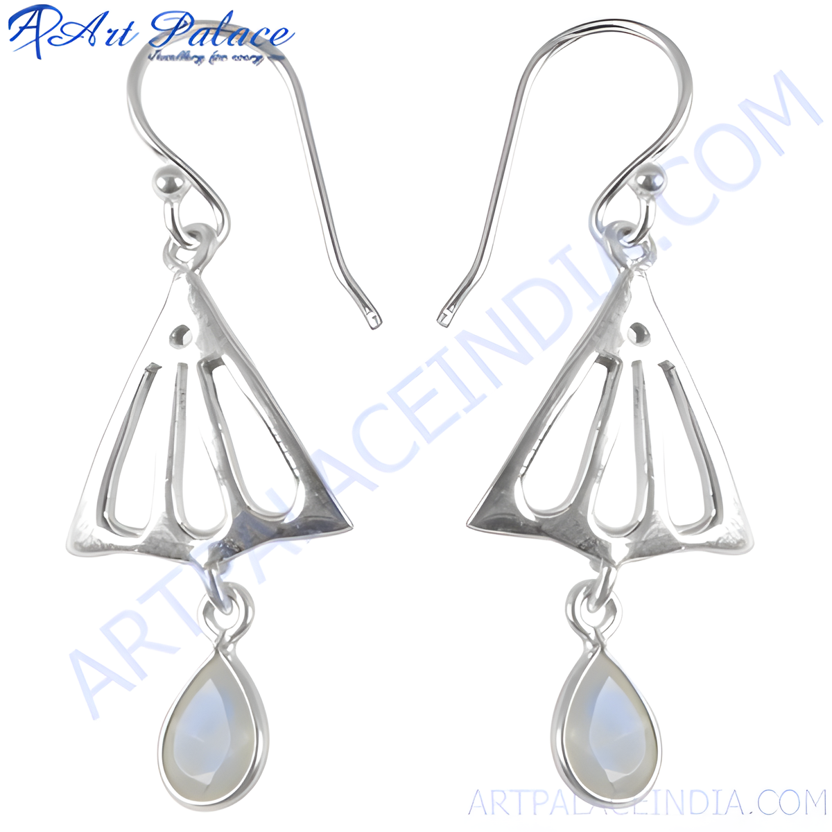 925 sterling silver dangle earrings with pear shaped moonstone gemstones