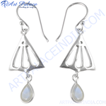 Load image into Gallery viewer, 925 sterling silver dangle earrings with pear-shaped moonstone gemstones. Elegant and stylish.
