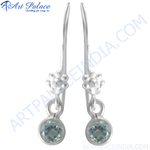 Load image into Gallery viewer, 925 sterling silver drop earrings featuring aquamarine gemstones in a clear, cool blue color.
