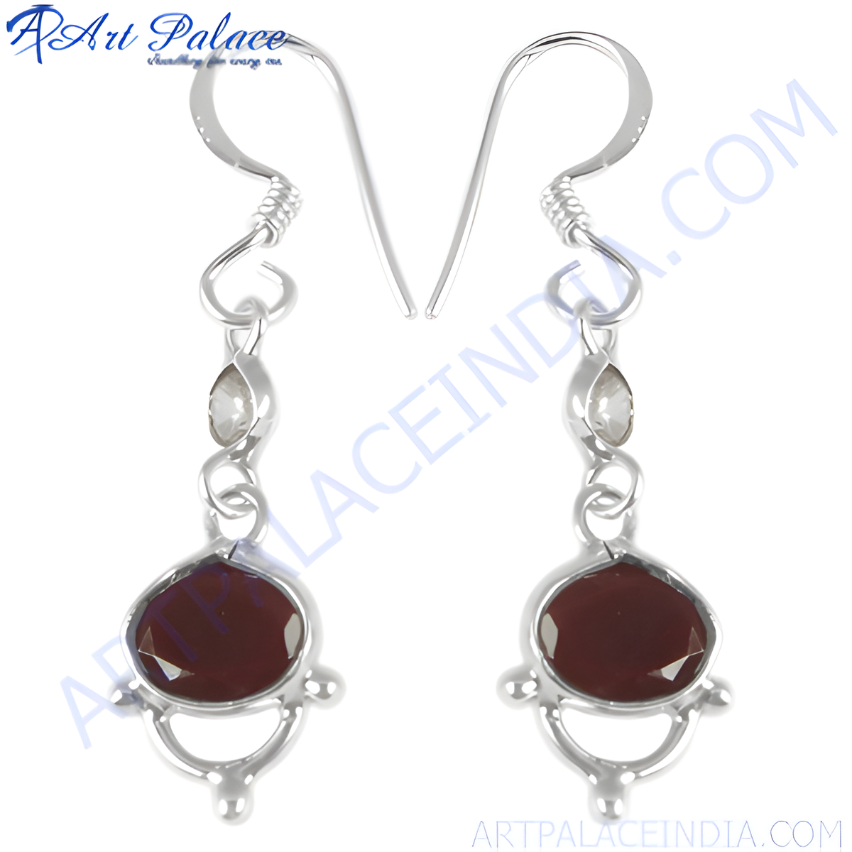 925 sterling silver drop earrings featuring a deep red garnet gemstone