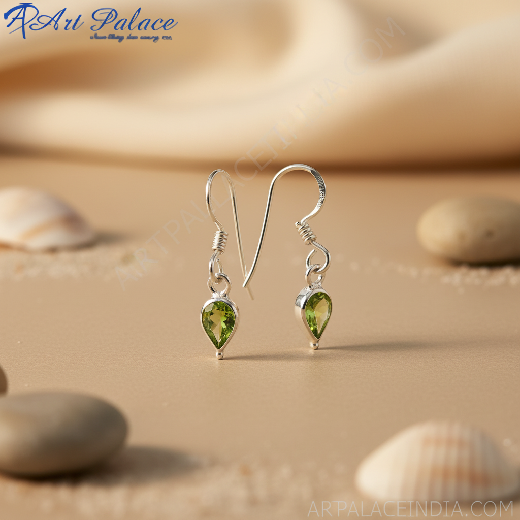 925 Silver Peridot Drop Earrings for Women | Green Gemstone Jewelry