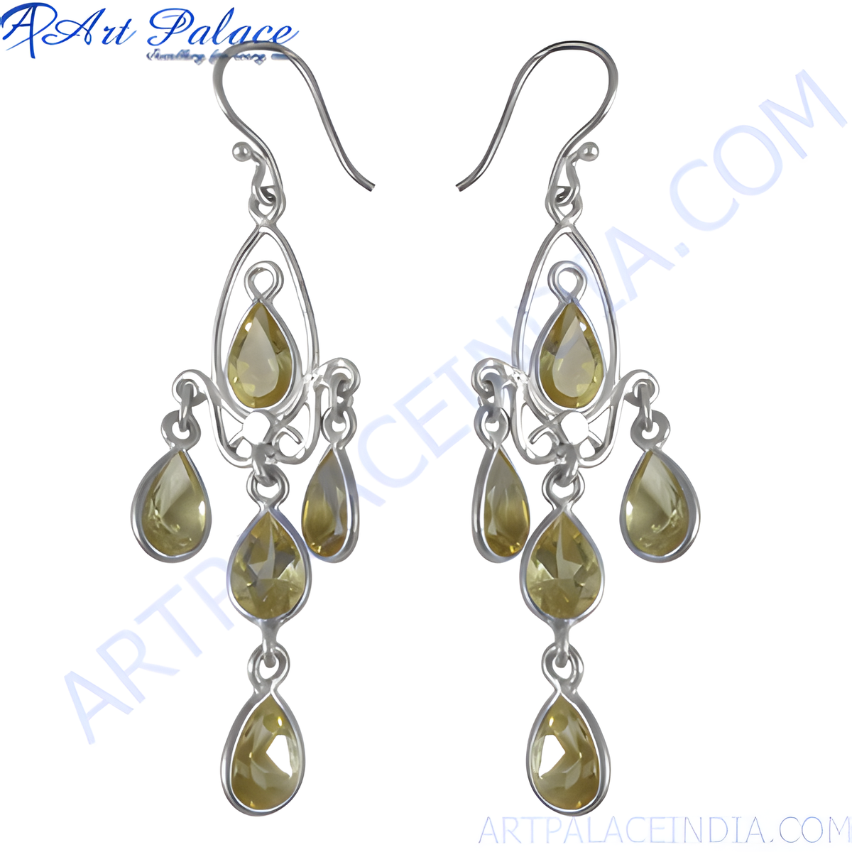 925 sterling silver chandelier earrings with yellow citrine gemstones