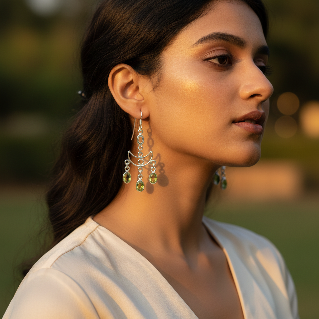 925 Silver Peridot Dangle Earrings for Women | Green Gemstone